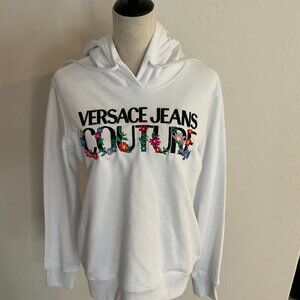 Versace Jeans Couture White Floral Logo Hoodie Medium